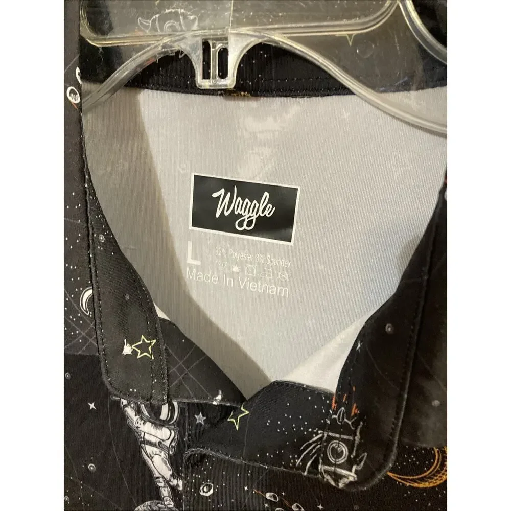 Waggle Golf Polo Shirt Mens L Black Astronaut Space Print Mission Albatross‎ - Picture 5 of 8
